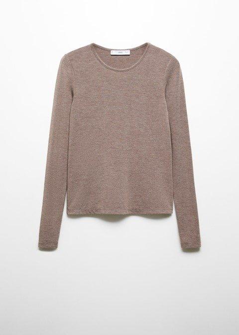 Mango - Brown Round-Neck Knitted T-Shirt