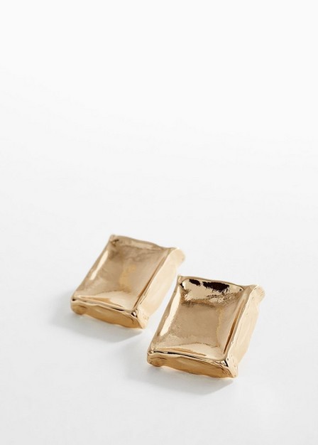 Mango - Gold Textured Square Earrings