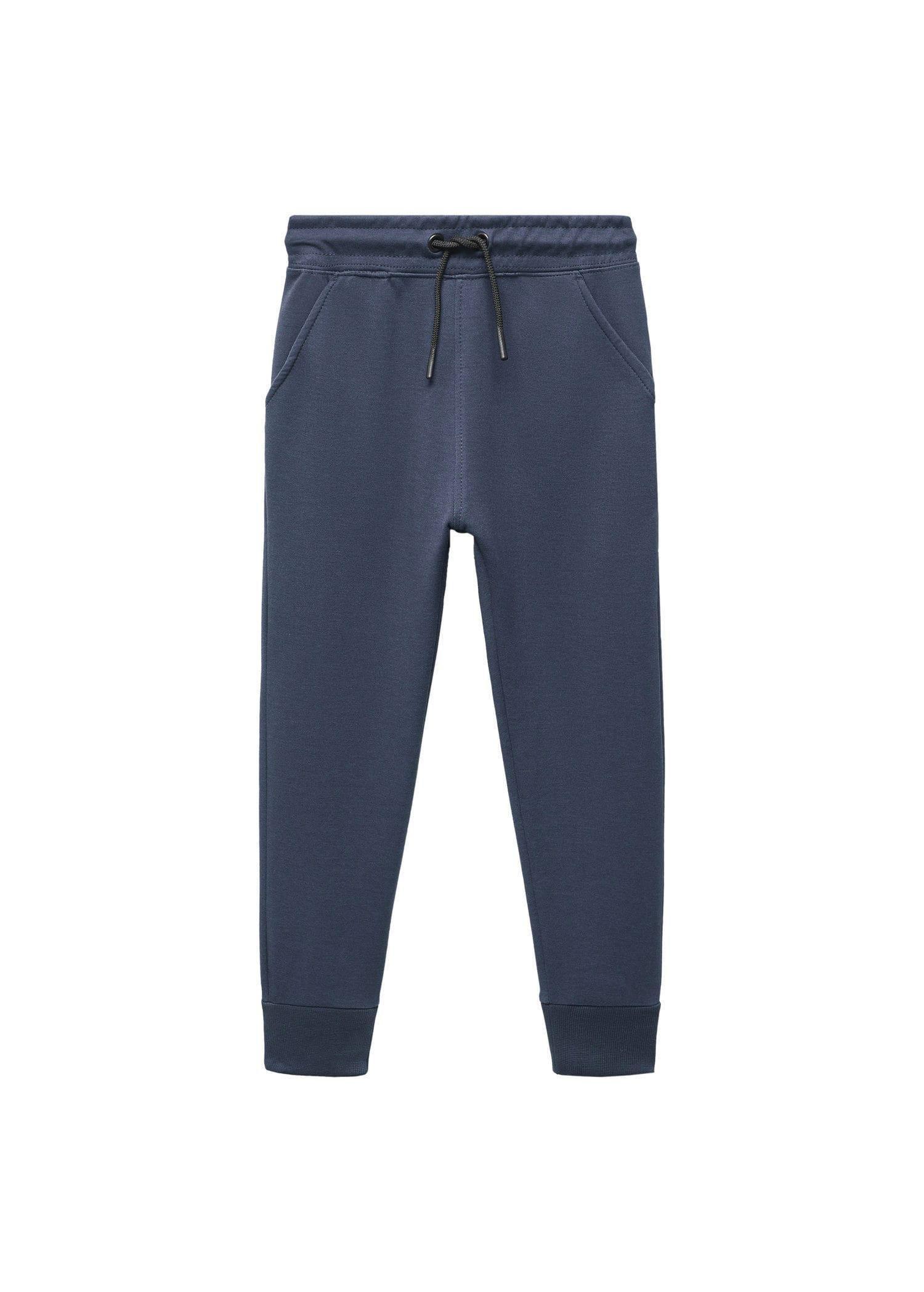 Mango - Navy Cotton Jogger-Style Trousers, Kids Boys