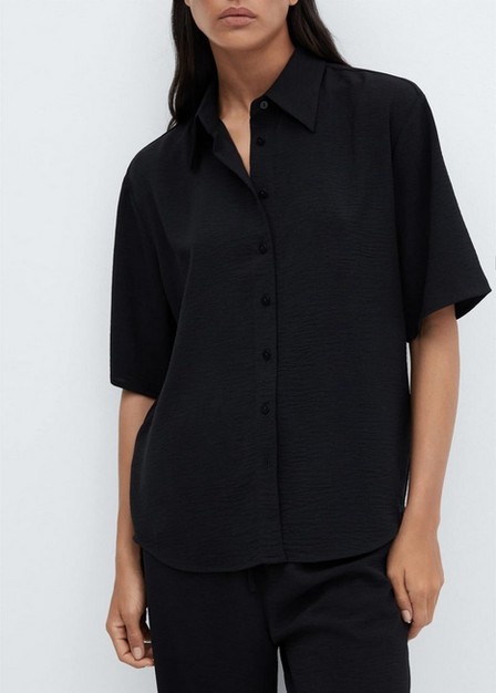 Mango - Black Short-Sleeve Button-Down Shirt