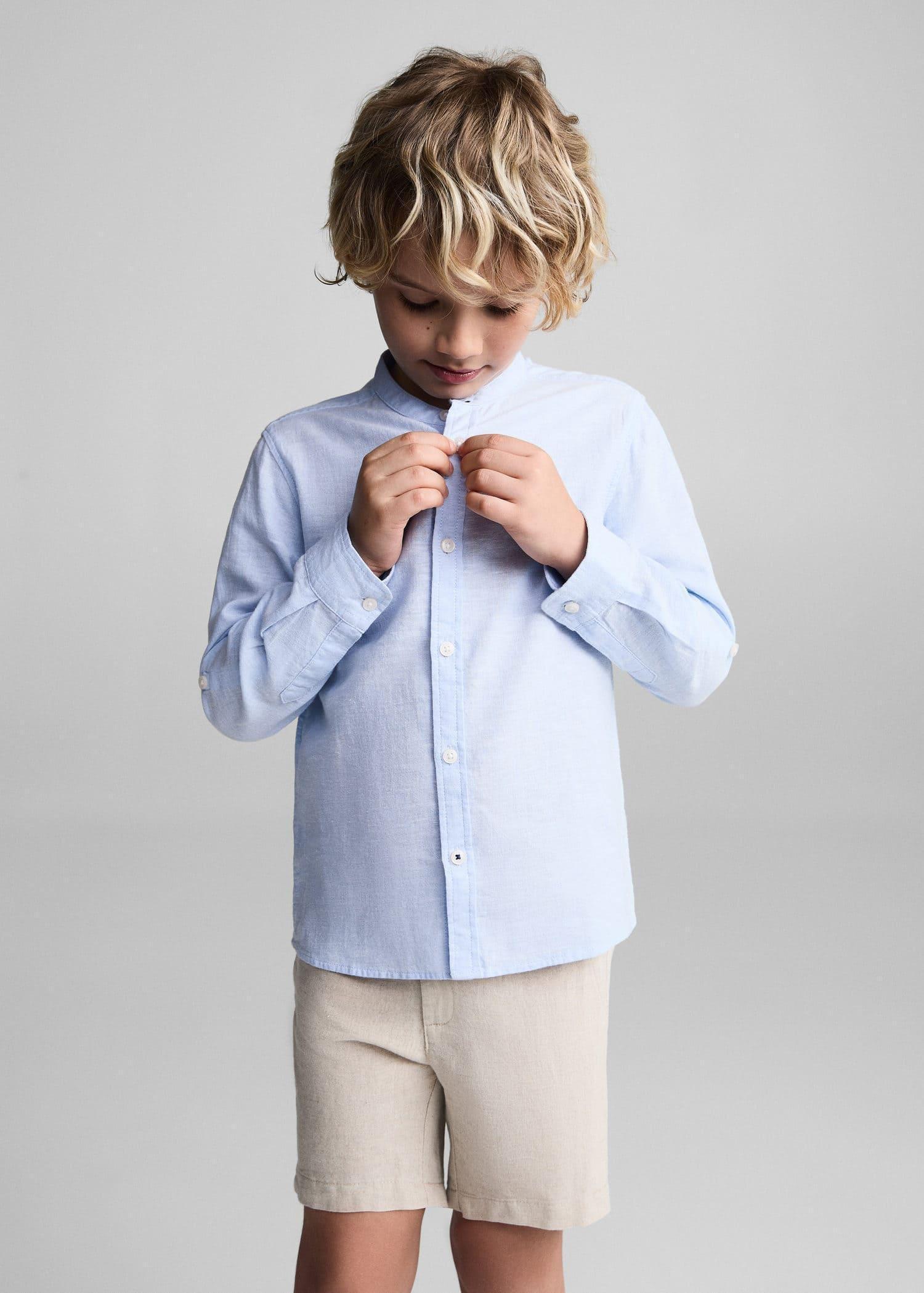 Blue Lt-Pastel Linen Shirt, Kids Boys, , large image number 0