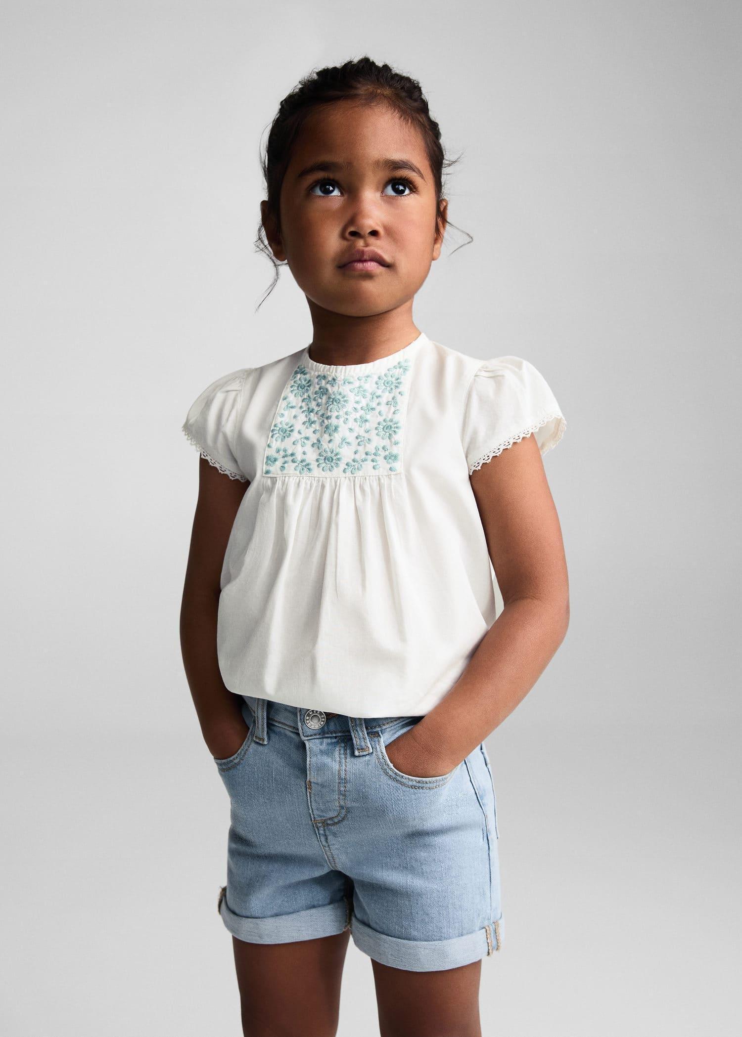 Blue Rolled-Up Hem Denim Shorts, Kids Girls, , large image number 0