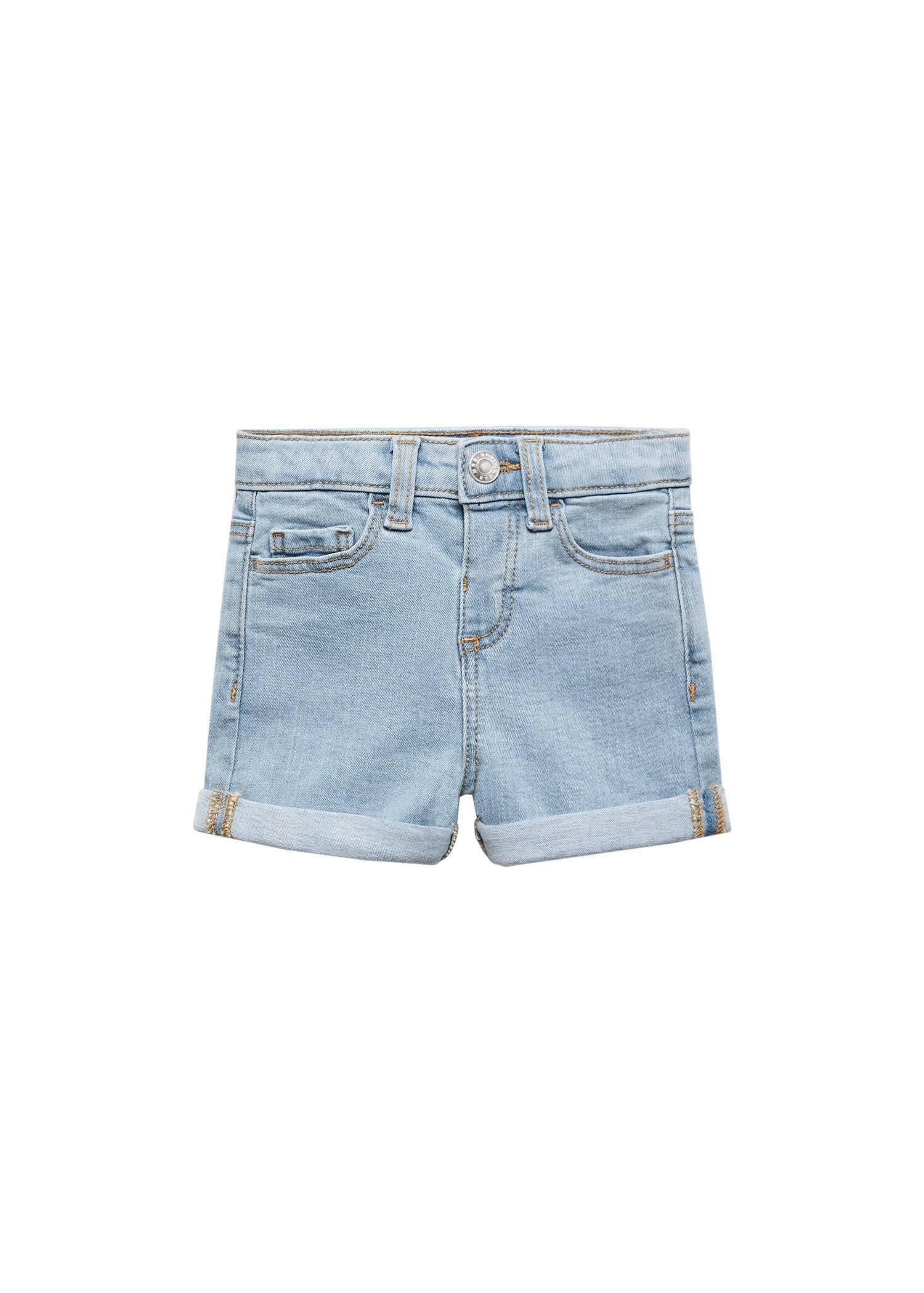 Blue Rolled-Up Hem Denim Shorts, Kids Girls, , large image number 1