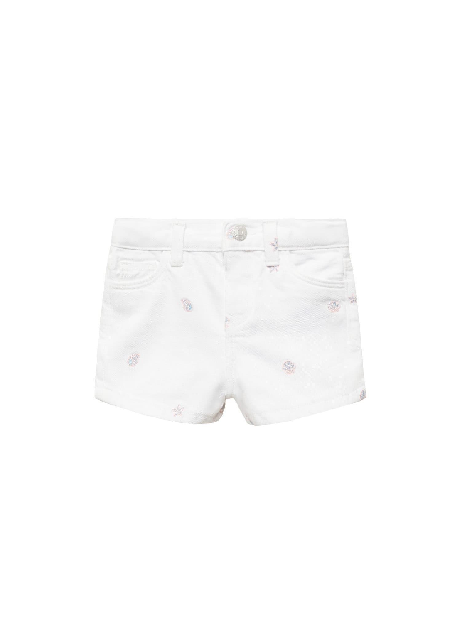 Mango - White Printed Denim Shorts, Kids Girls
