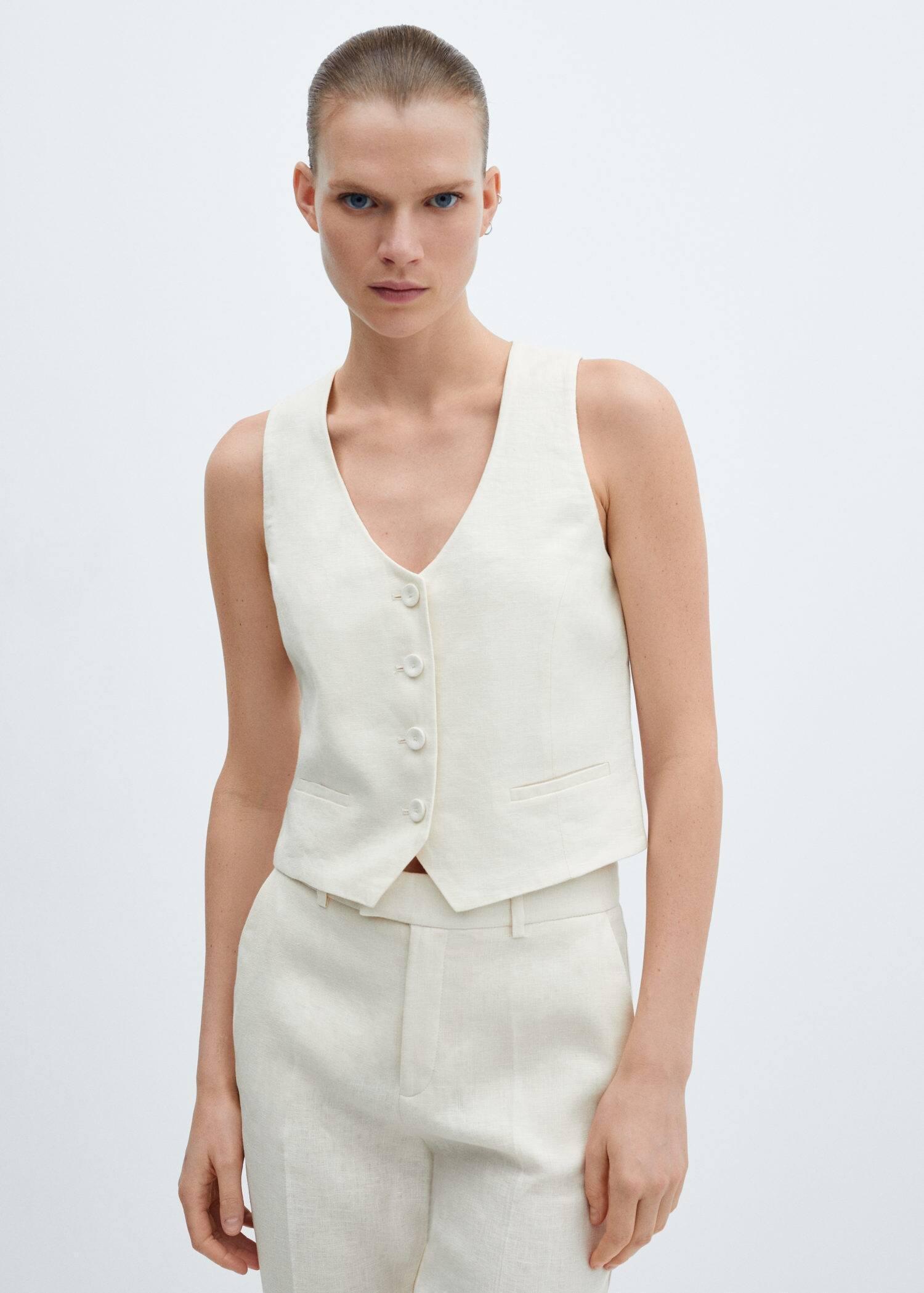 Ecru Linen Suit Waistcoat, , large image number 0