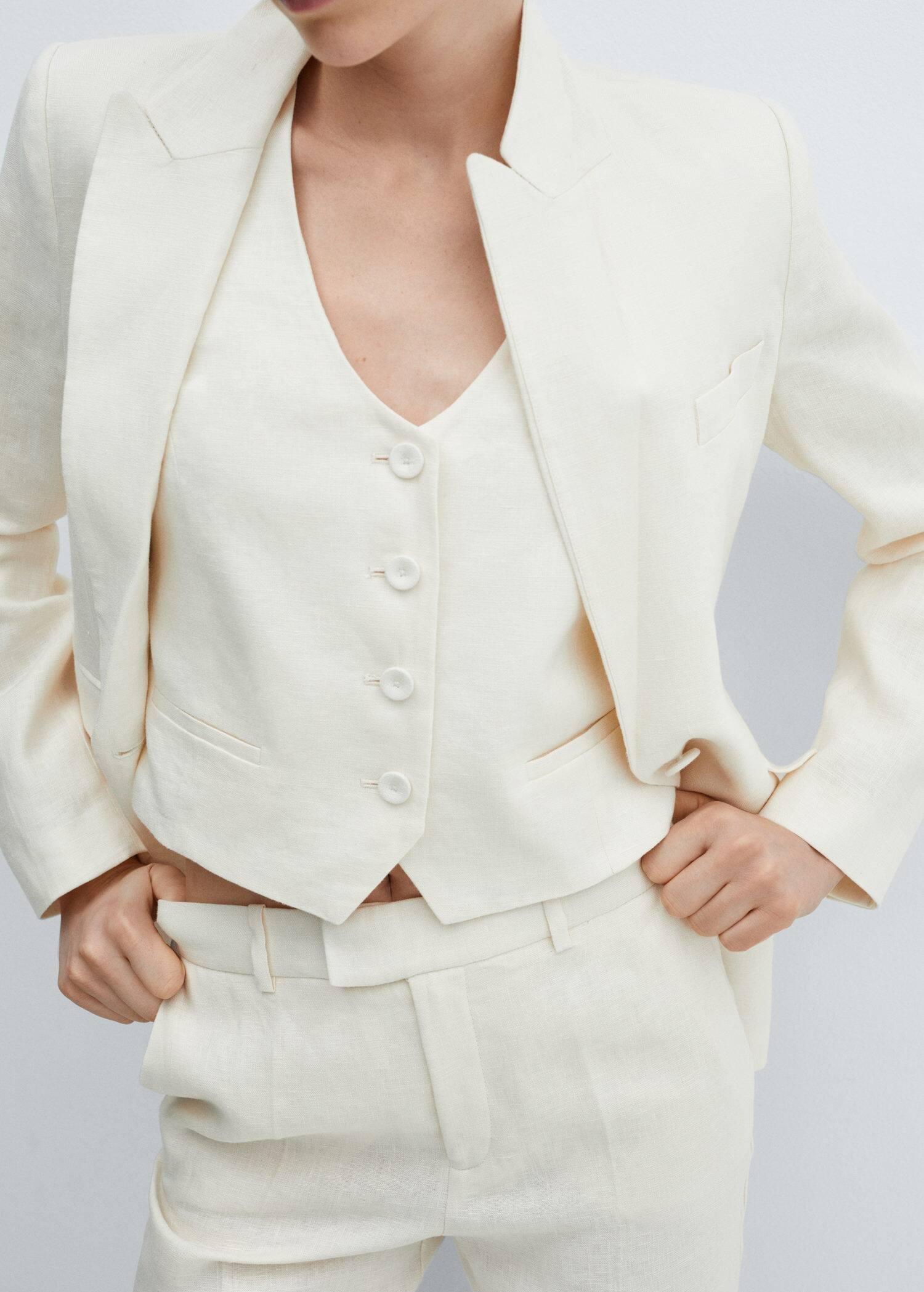 Ecru Linen Suit Waistcoat, , large image number 1