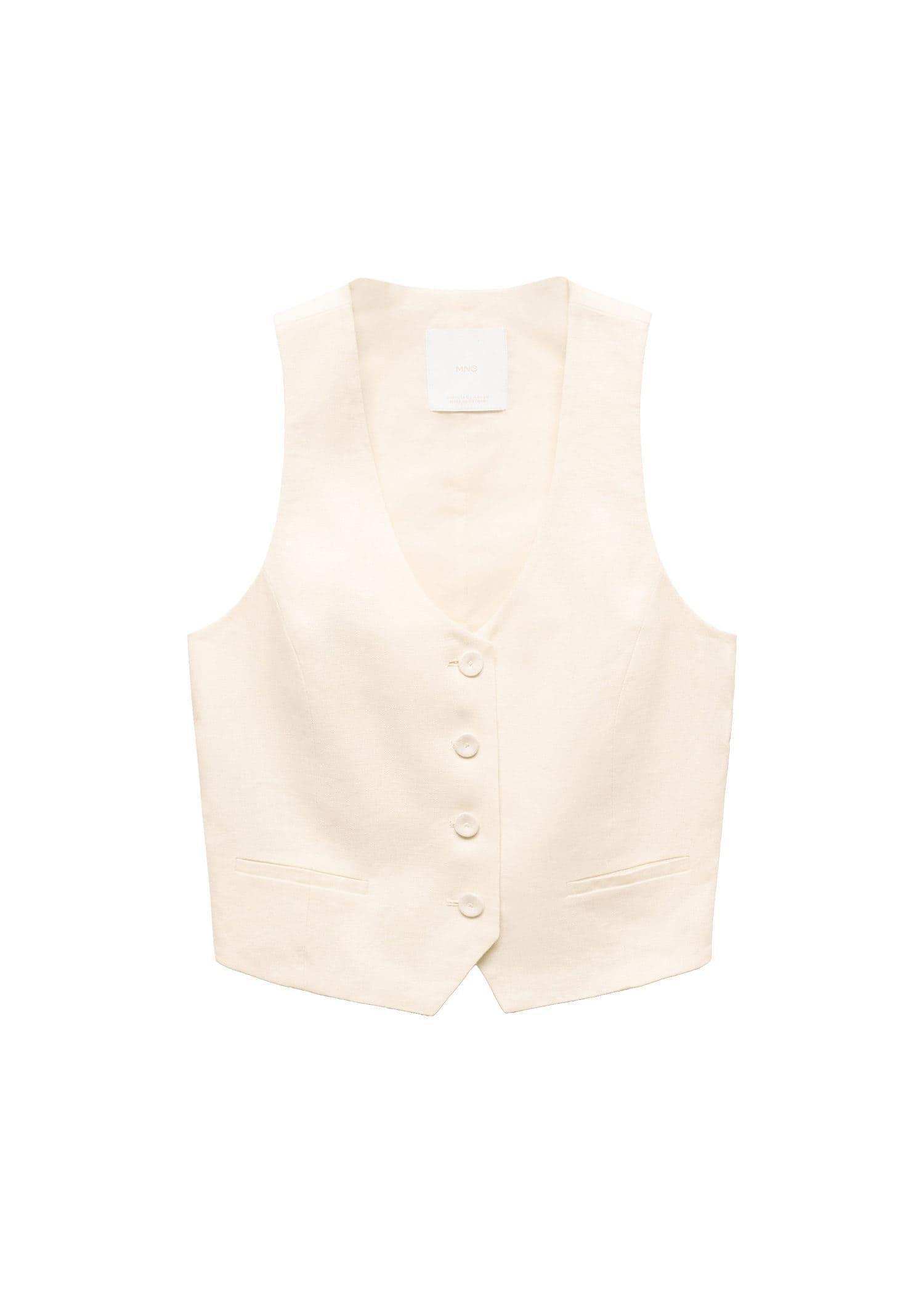 Ecru Linen Suit Waistcoat, , large image number 3