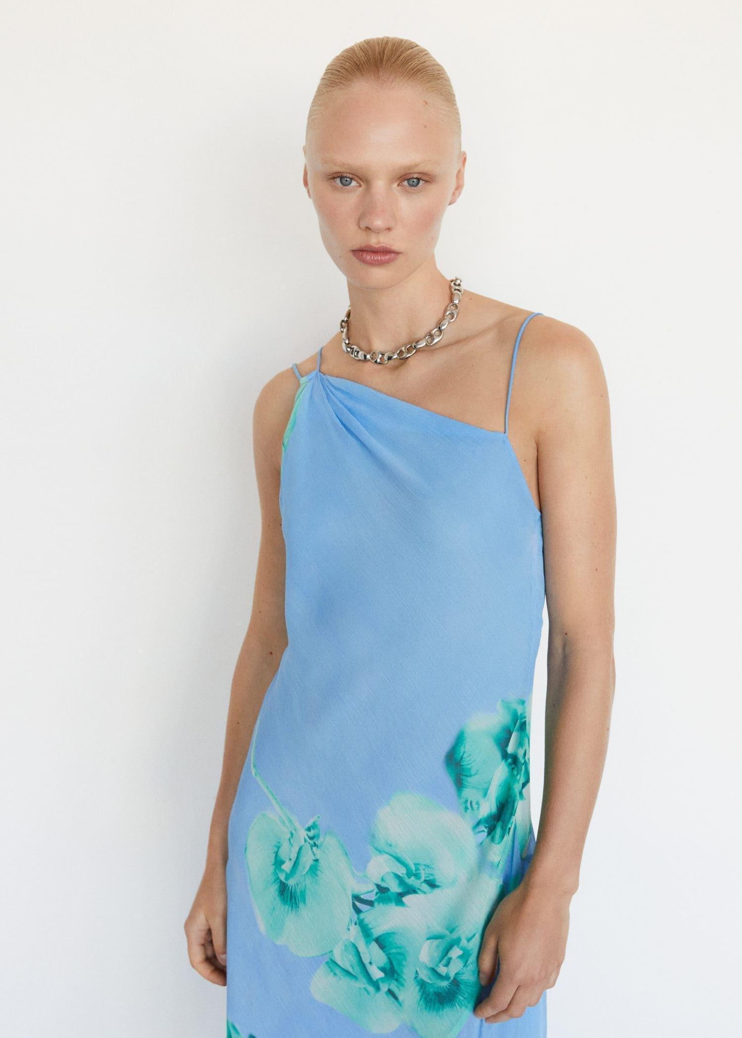 Mango - Blue Lt-Pastel Asymmetrical Floral Dress