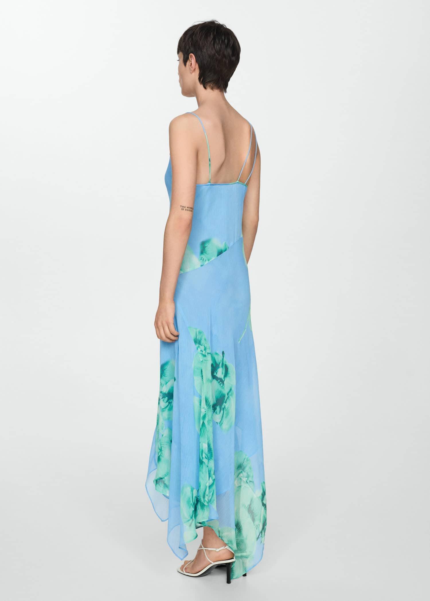 Mango - Blue Lt-Pastel Asymmetrical Floral Dress