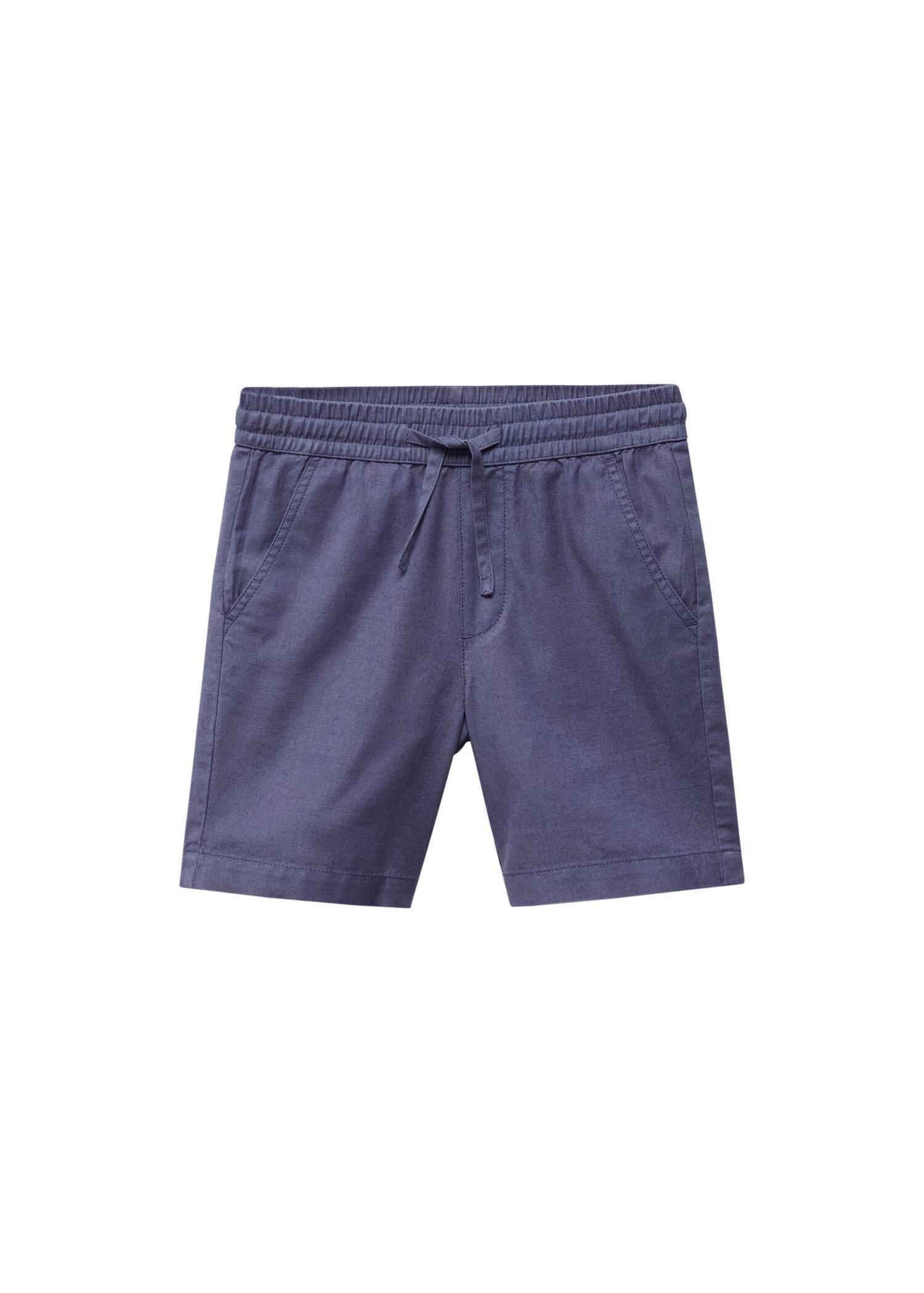 Mango - Blue Elastic Waist Linen Bermuda Shorts, Kids Boys