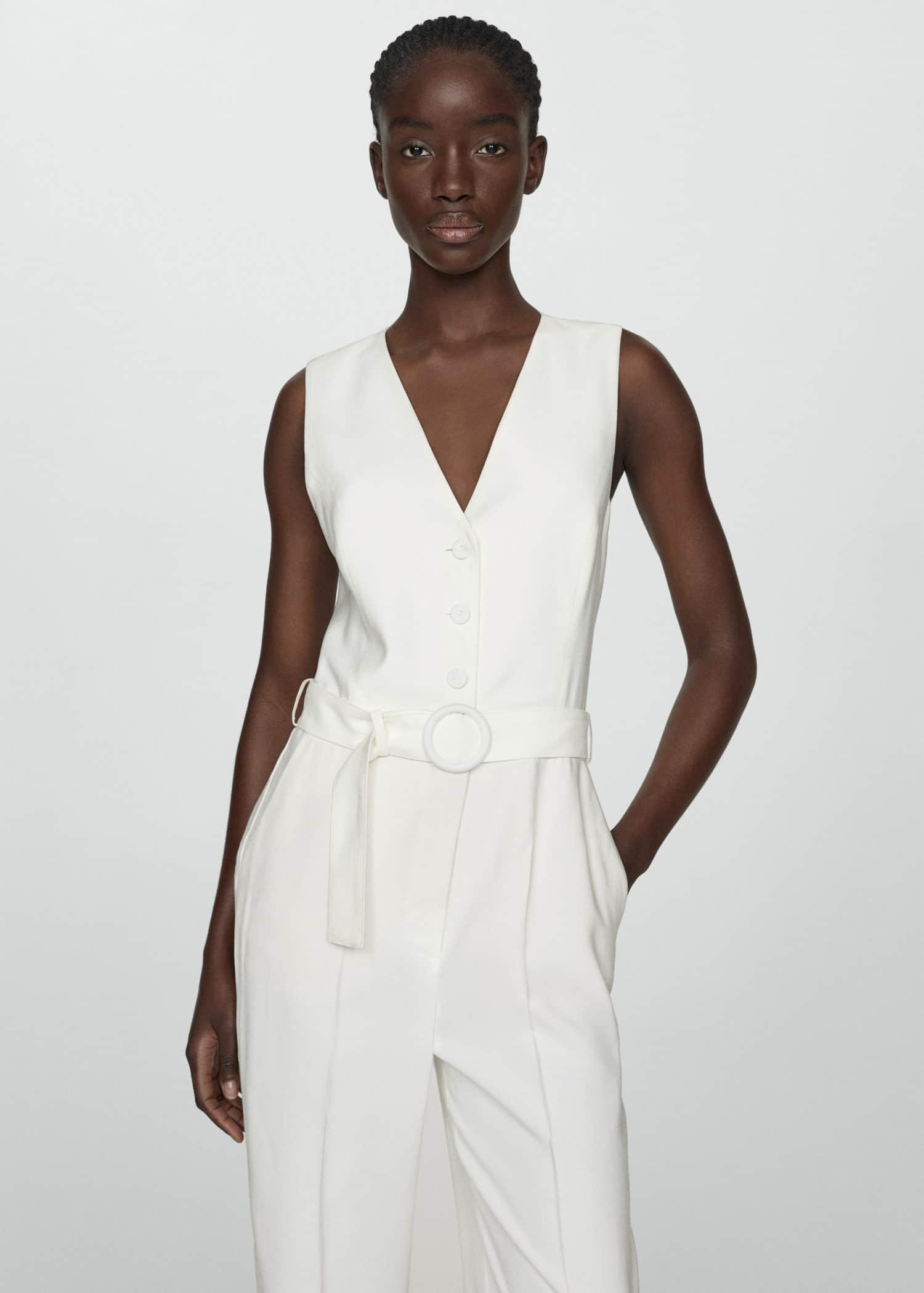 White Belt Long Jumpsuit, , large image number 0