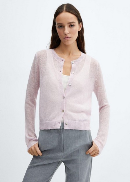 Mango - Pink Cardigan With Lurex Buttons