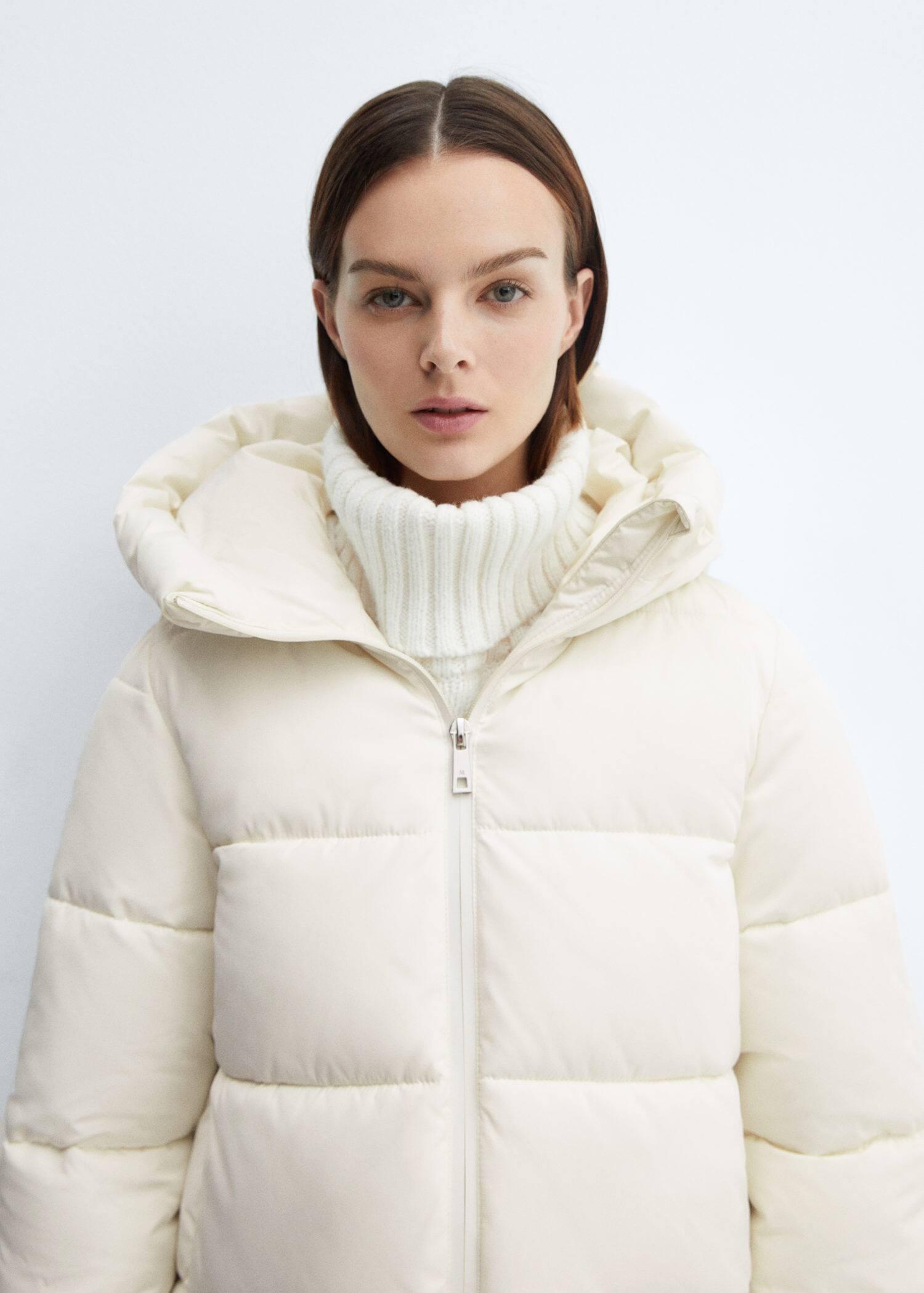 Mango - White Hooded Quilted Coat