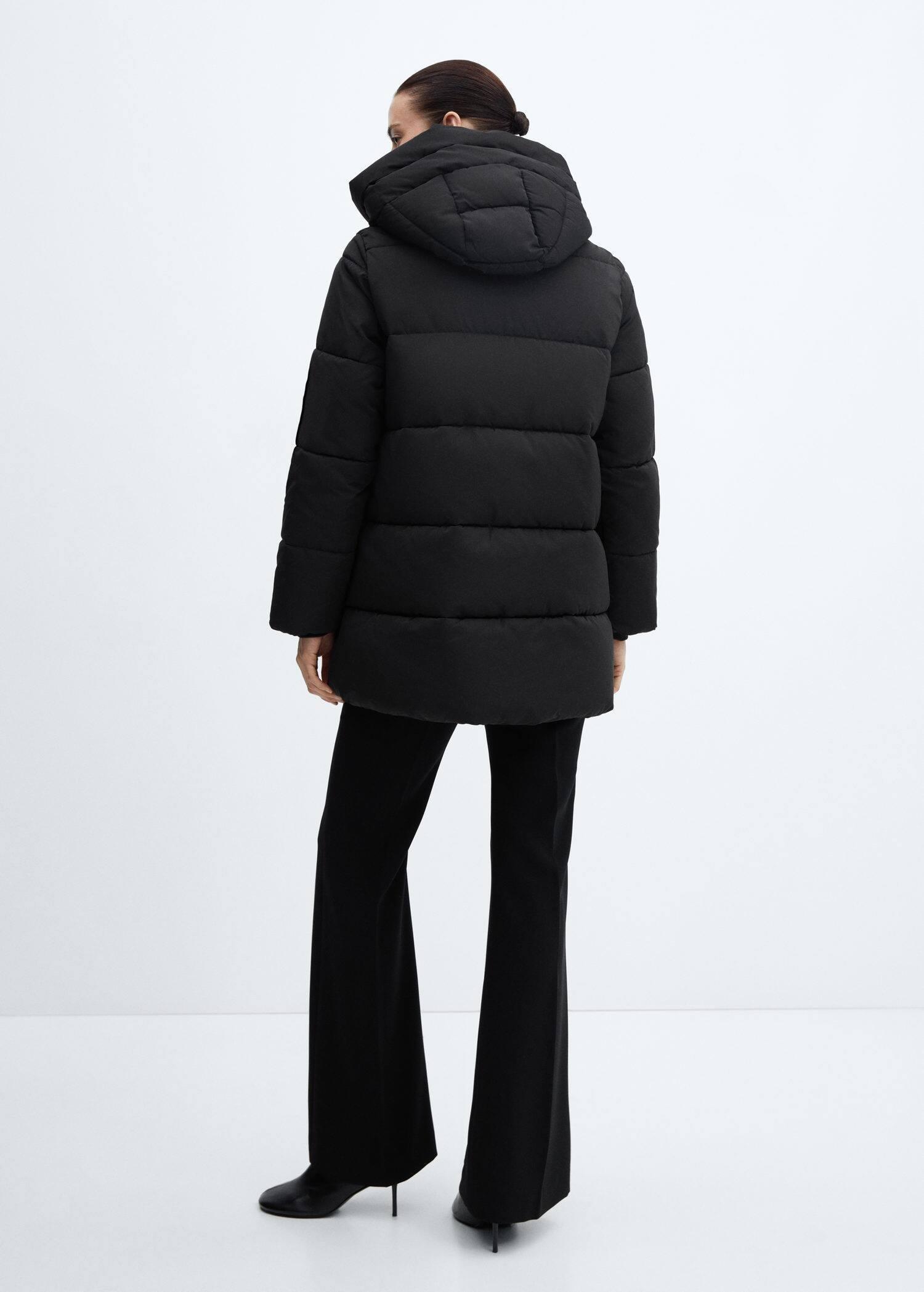 Mango - Black Hooded Quilted Coat