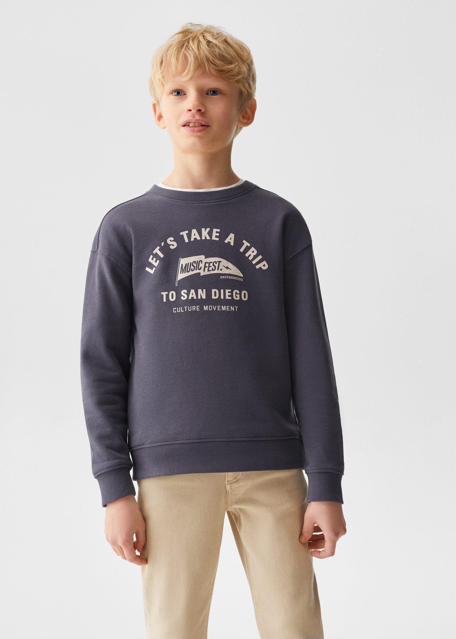 Mango - Grey Message Cotton Sweatshirt, Kids Boys