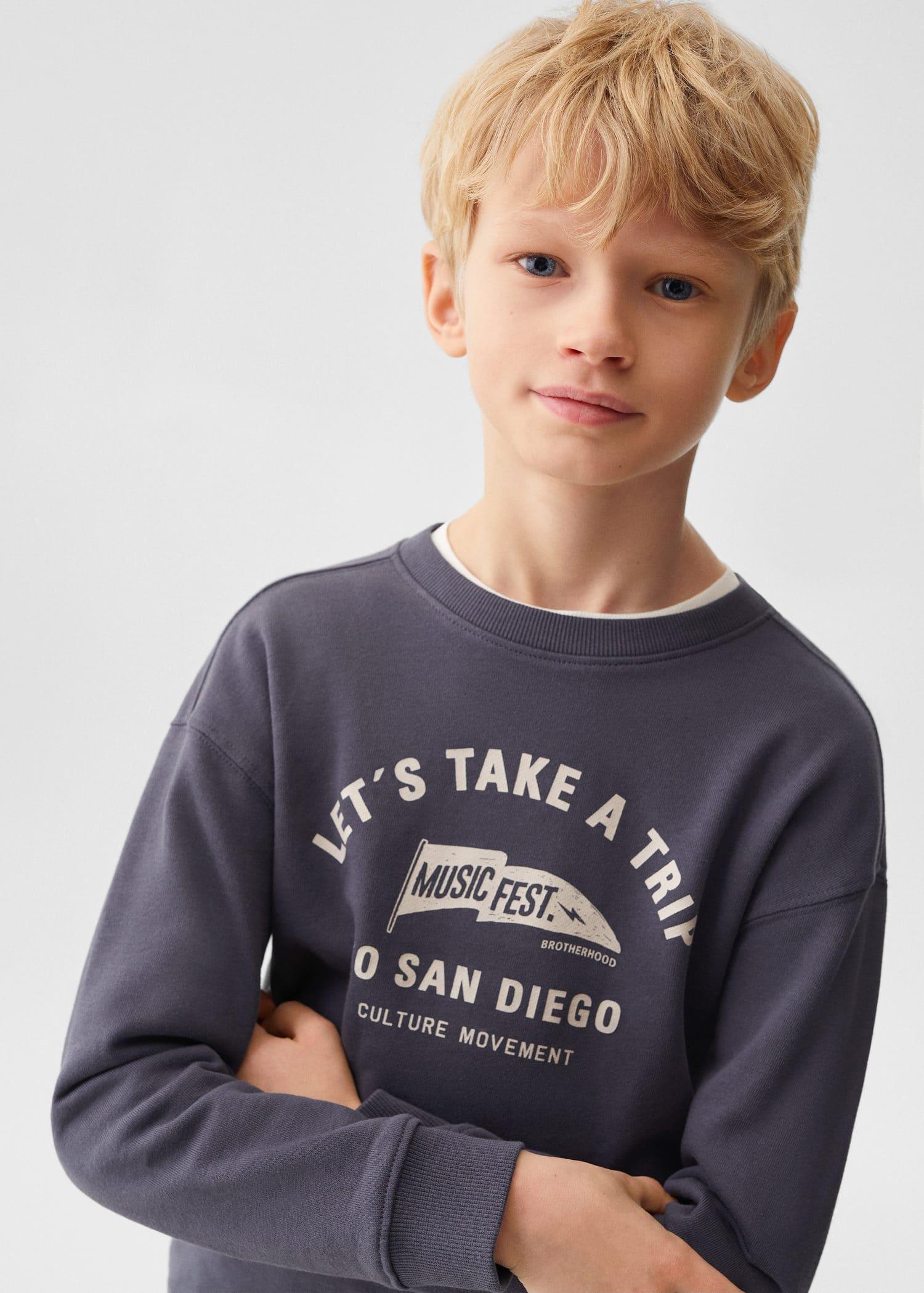 Mango - Grey Message Cotton Sweatshirt, Kids Boys