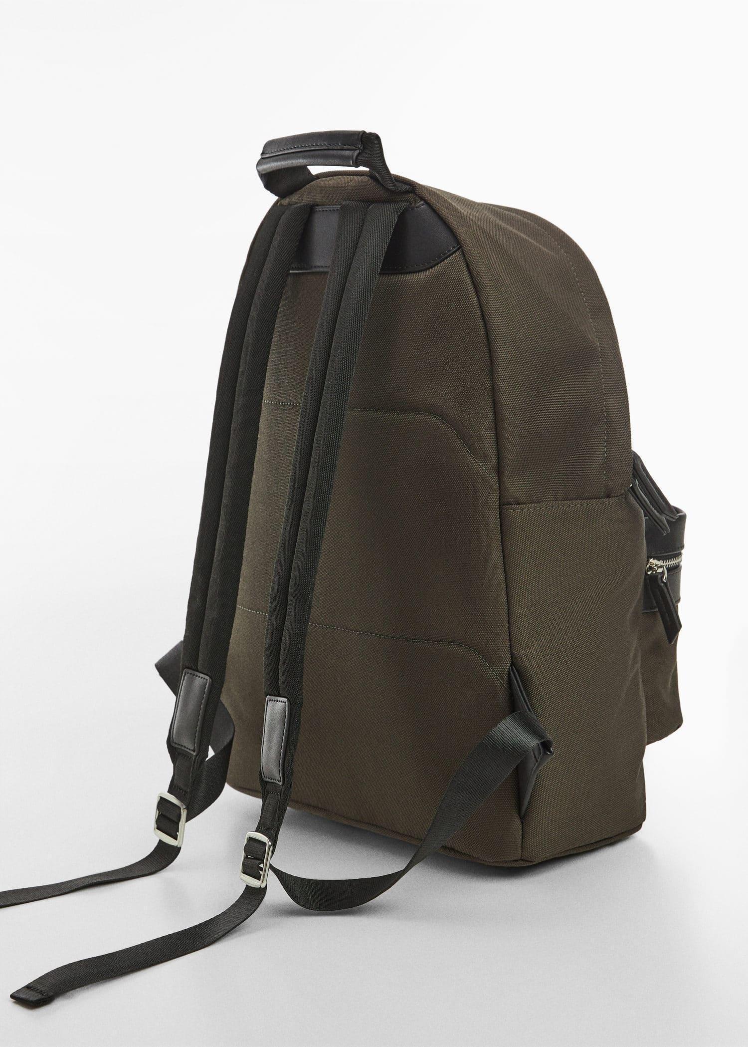 Mango - Khaki Backpack With Leather-Effect Details