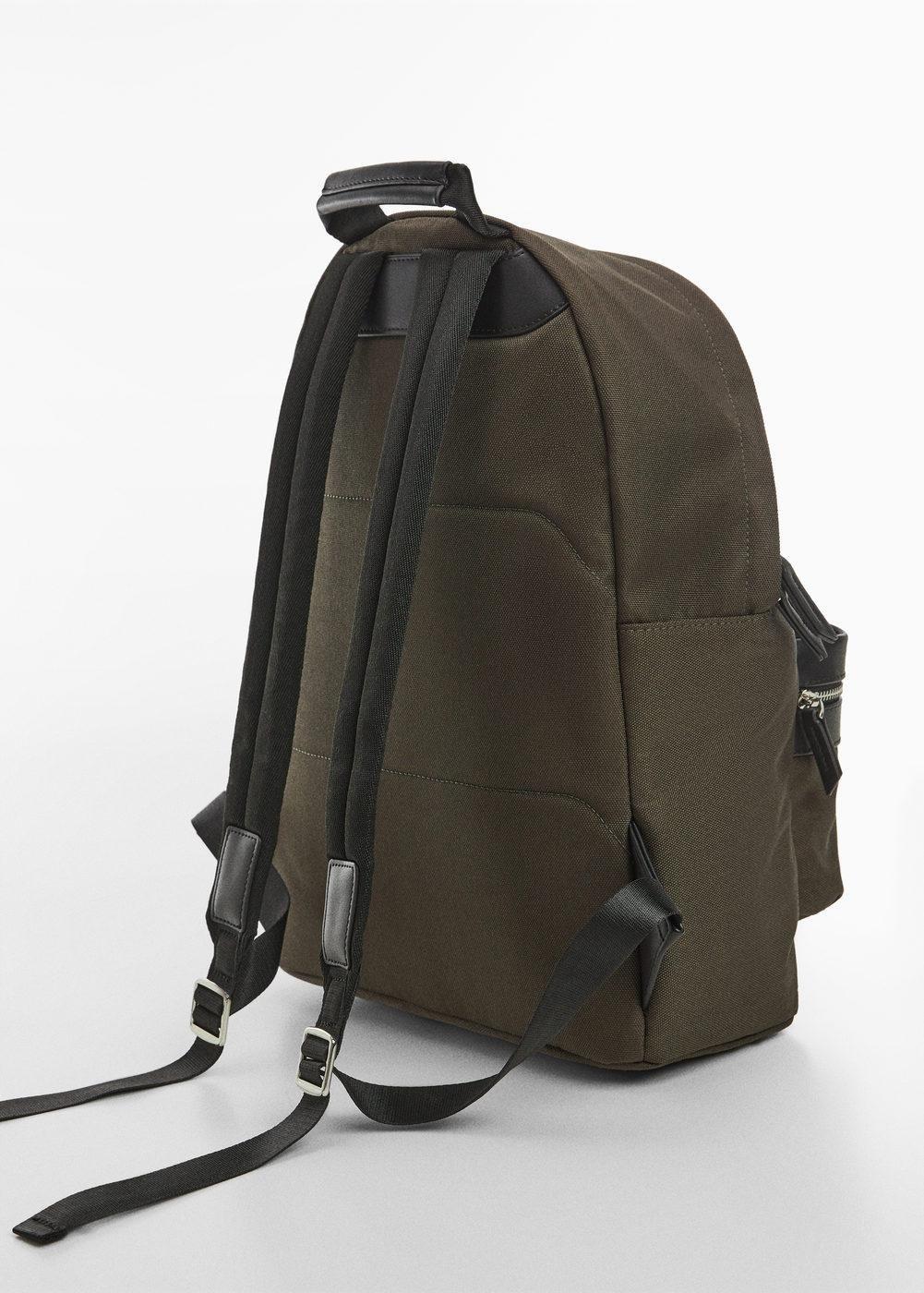 Khaki Backpack With Leather-Effect Details, , large image number 2