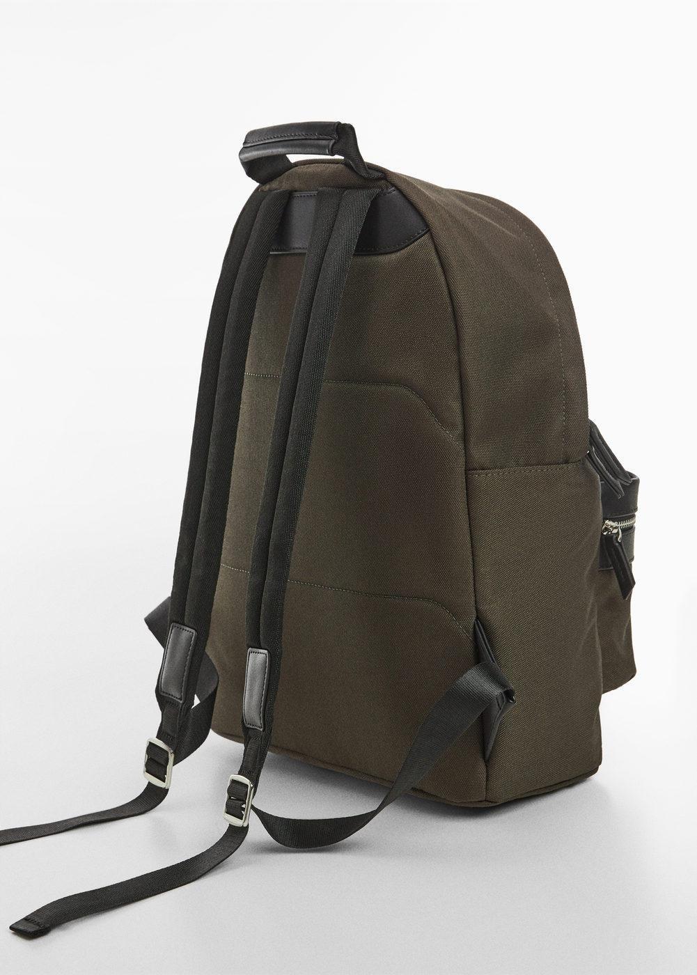 Mango - Khaki Backpack With Leather-Effect Details