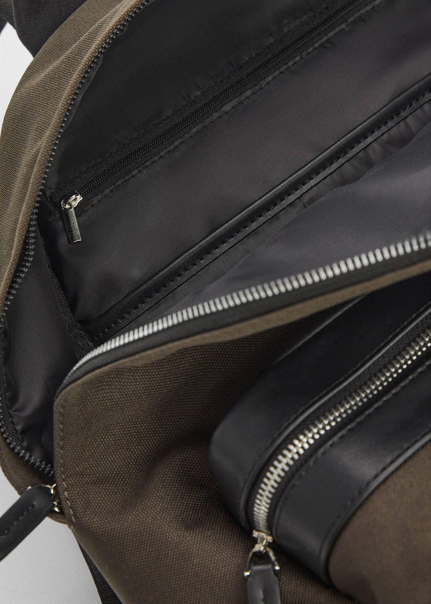 Khaki Backpack With Leather-Effect Details, , large image number 5