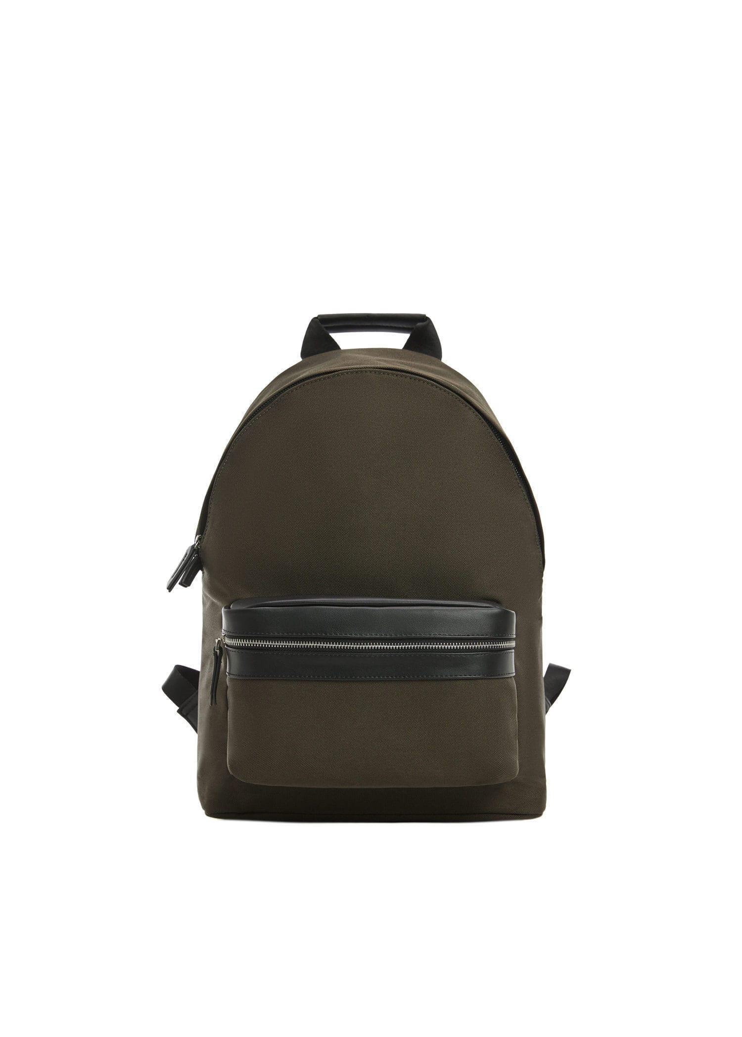 Khaki Backpack With Leather-Effect Details, , large image number 7