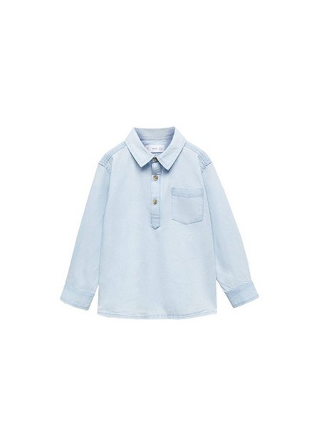 Mango - Blue Chest-Pocket Cotton Shirt, Kids Boys