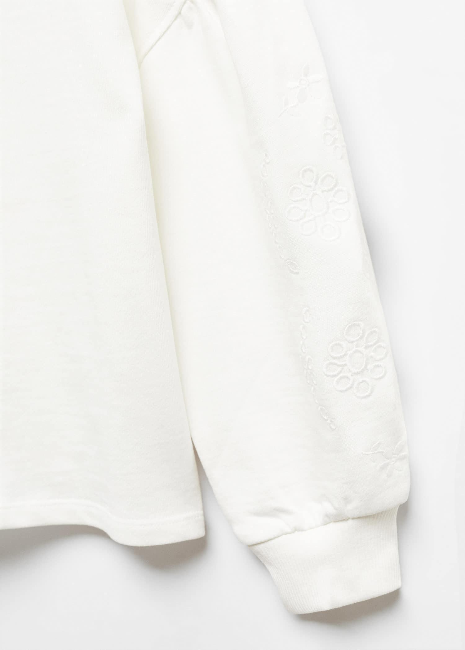 Mango - White Embroidered Sleeve Sweatshirt, Kids Girls