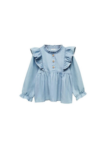 Mango - Blue Ruffled Denim Shirt, Kids Girls