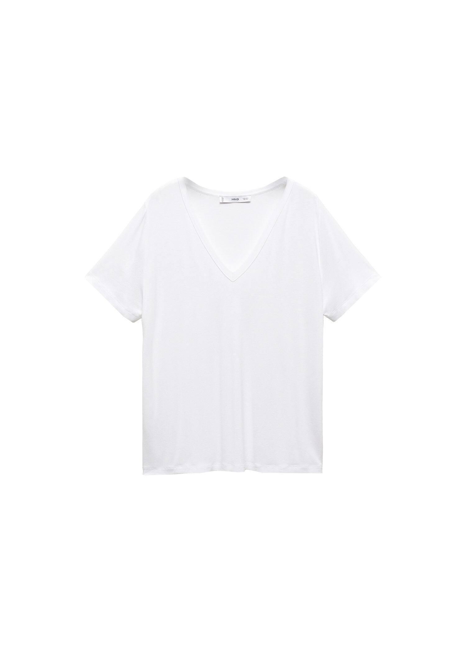 Mango - White V-Neck T-Shirt