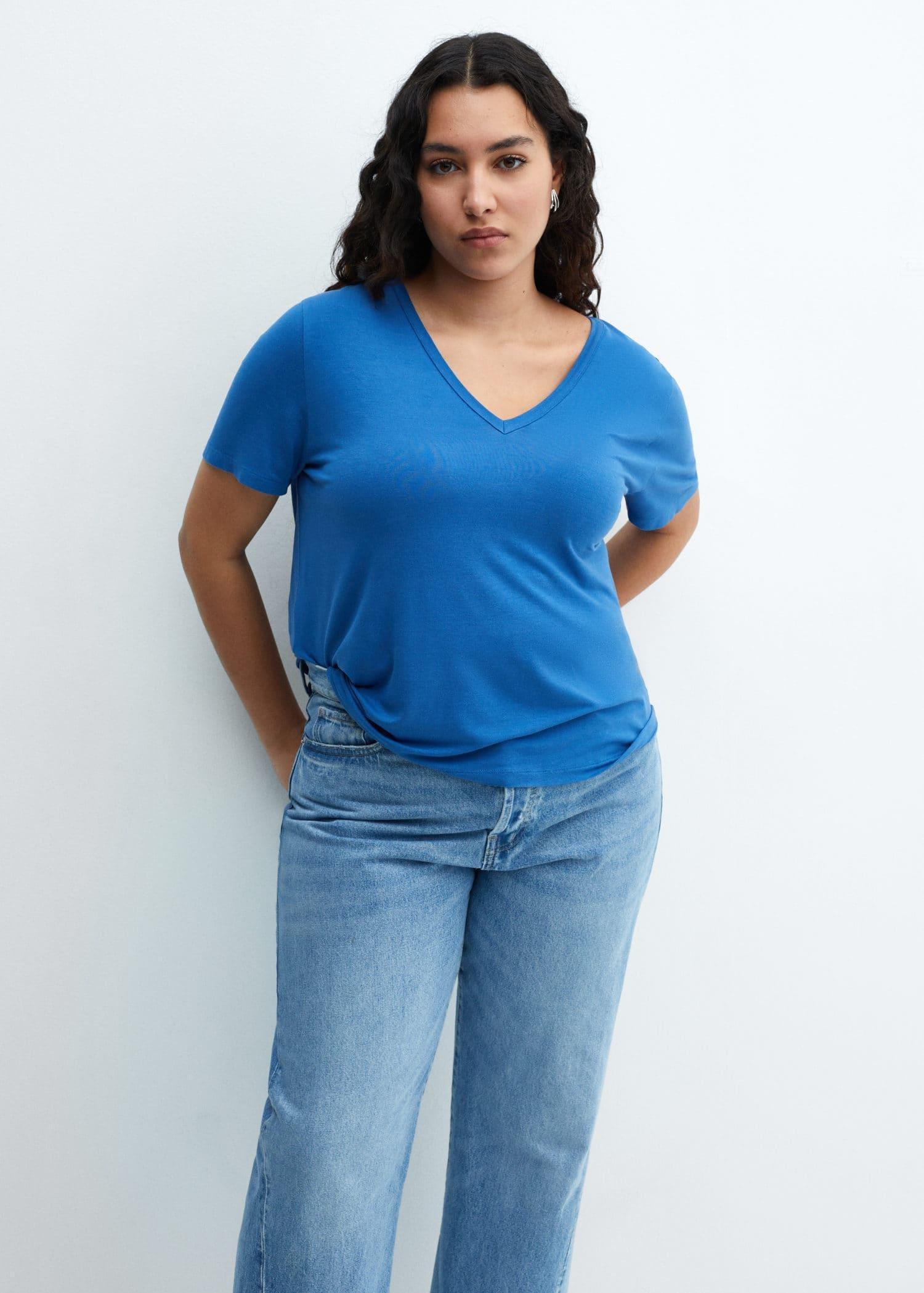 Mango - Blue V-Neck T-Shirt