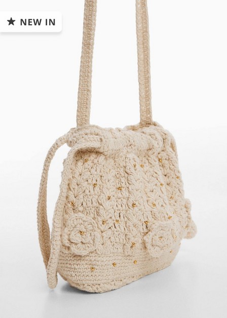 Mango - Brown Lt-Pastel Floral Crochet Bag, Kids Girls