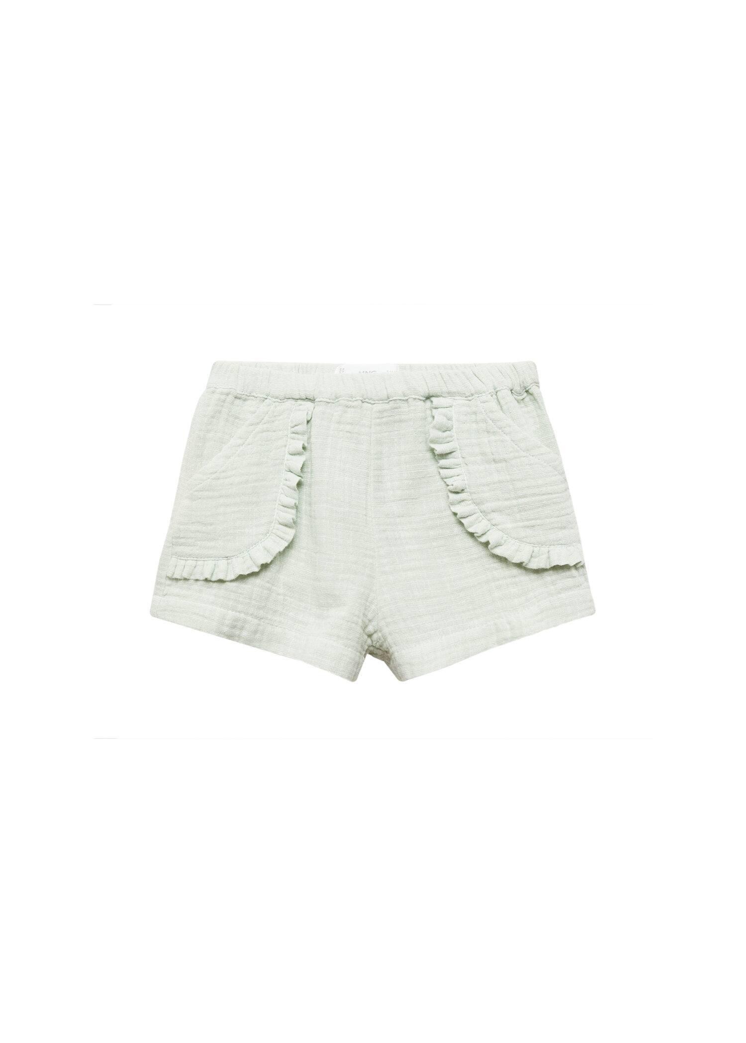 Mango - Green Cotton Waist Shorts, Kids Girls