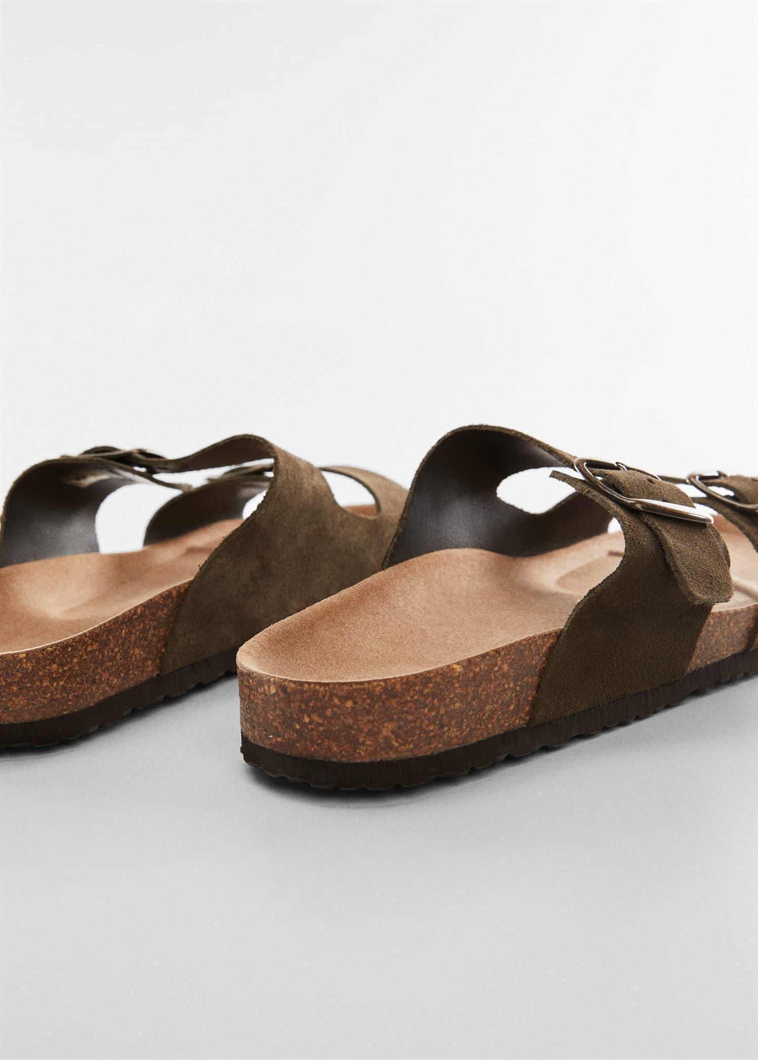 Mango - Khaki Split Leather Sandals With Buckle