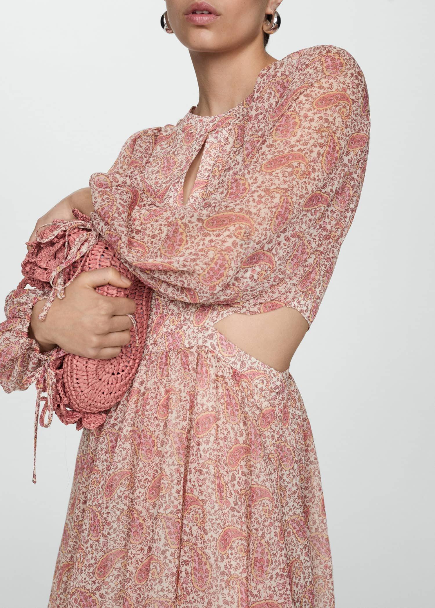 Mango - Pink Lt-Pastel Paisley Dress With Openings
