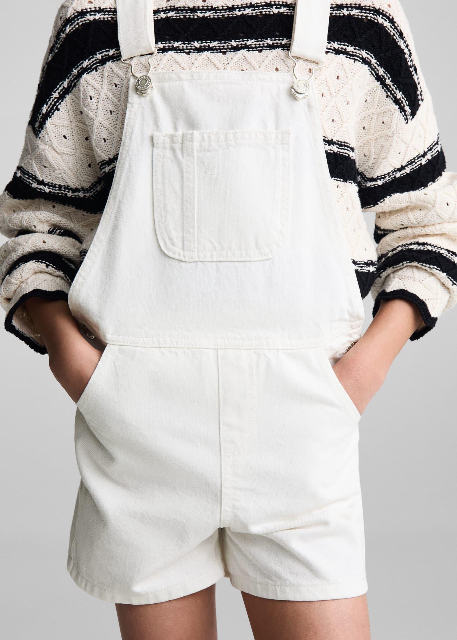 White Short Denim Dungarees, Kids Girls, , large image number 1