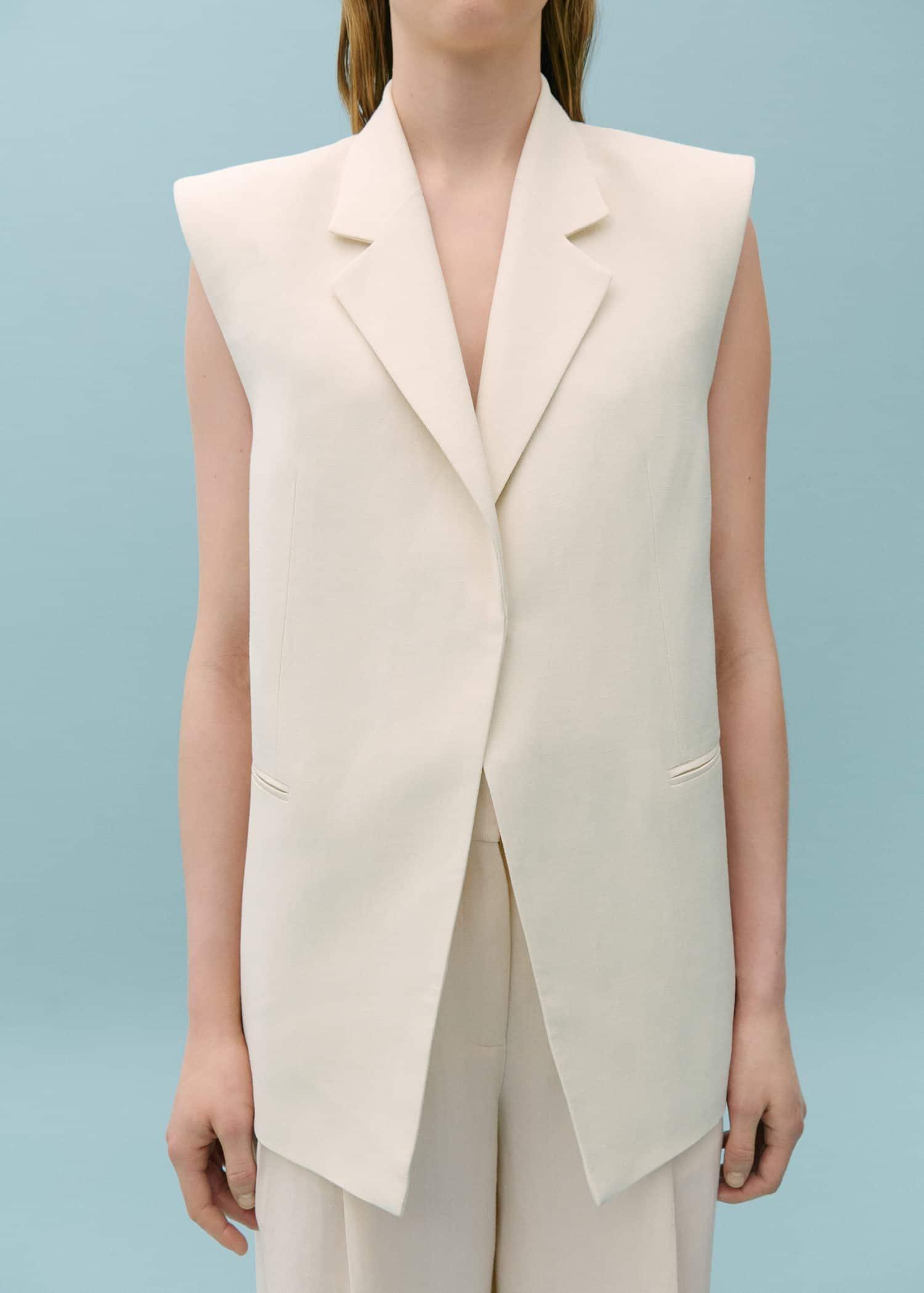 Beige Suit Waistcoat With Open Back, , large image number 0