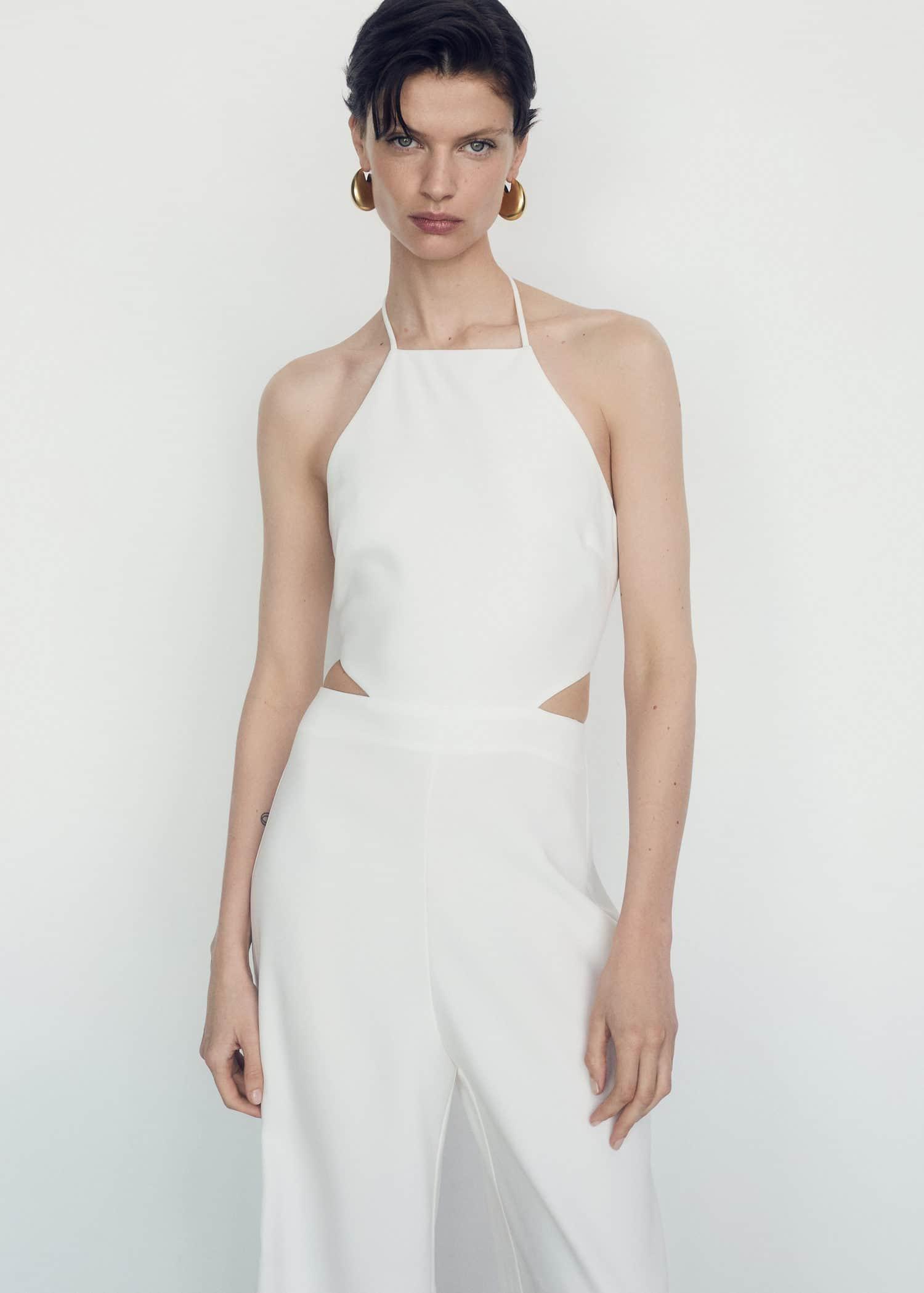 White Halter Jumpsuit With Slits, , large image number 0
