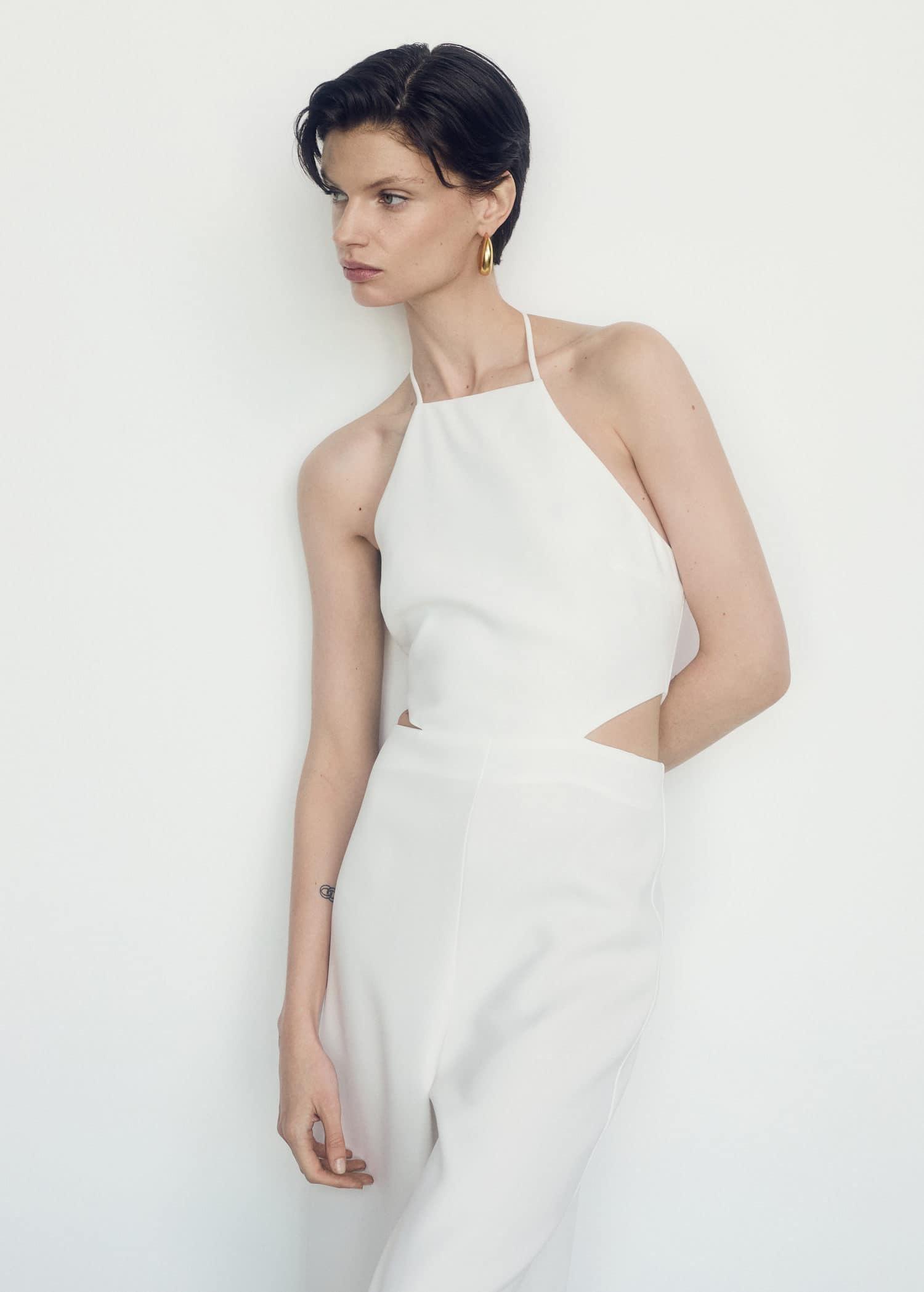 White Halter Jumpsuit With Slits, , large image number 2