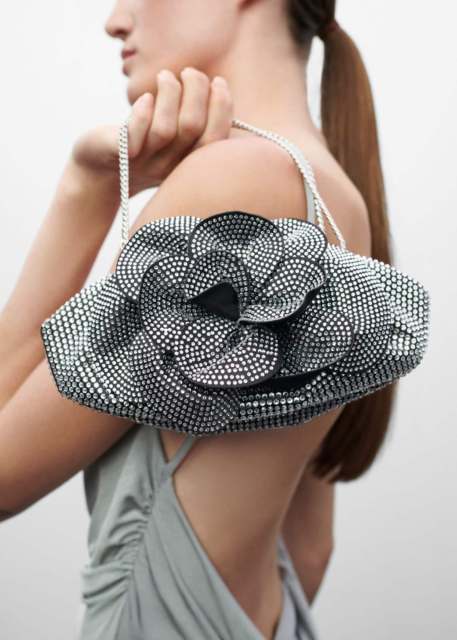 Black Rhinestone Maxi Flower Bag, , large image number 5