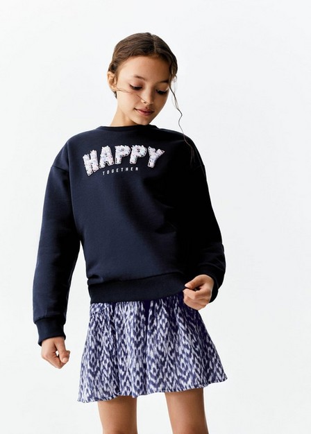 Mango - Navy Embroidered Message Sweatshirt, Kids Girls
