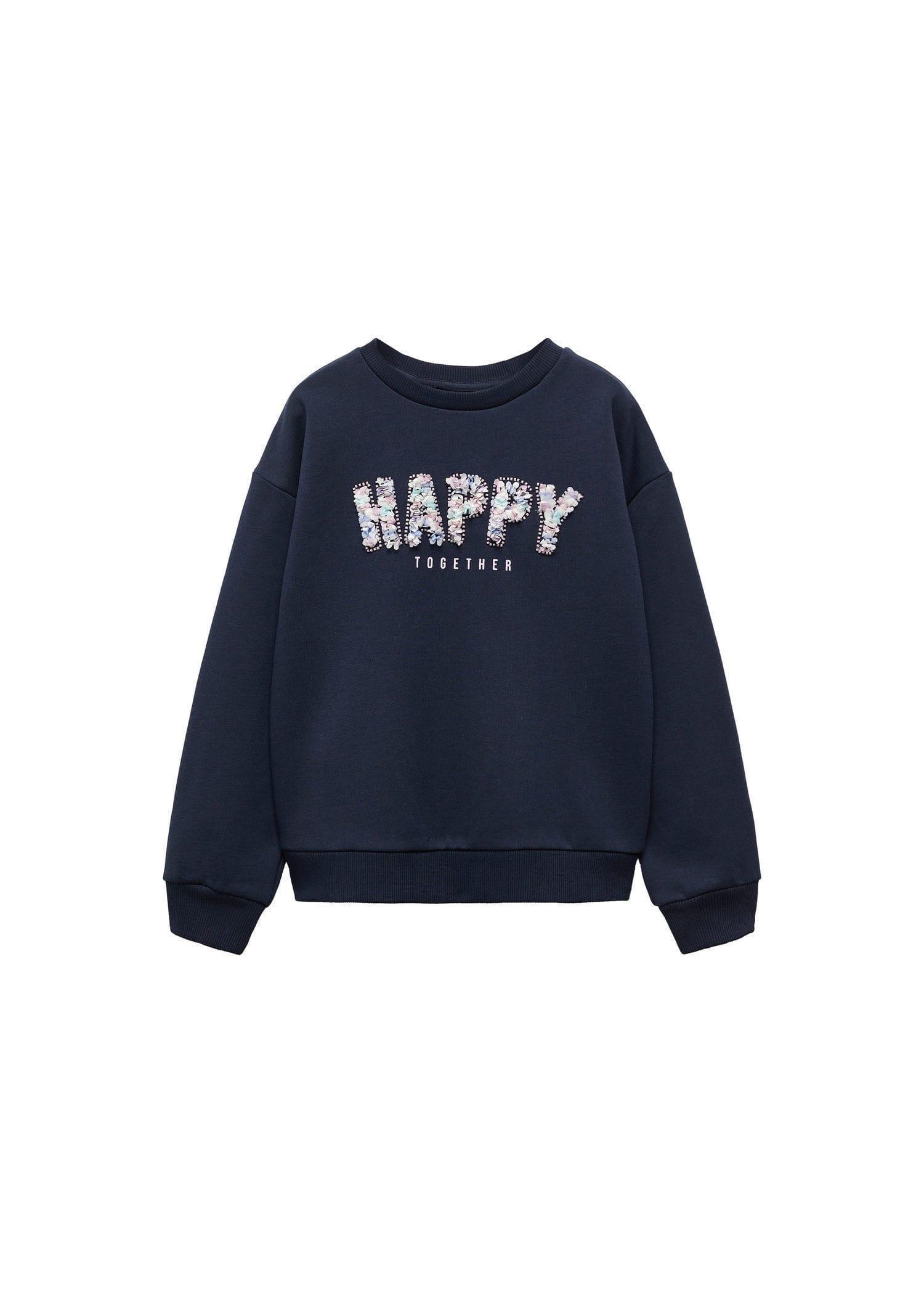 Mango - Navy Embroidered Message Sweatshirt, Kids Girls
