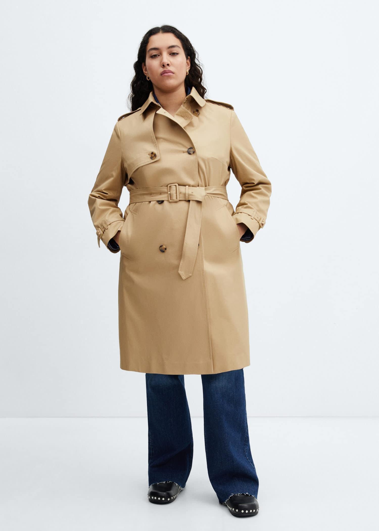 Ecru Classic Trench Coat With Belt, , large image number 4