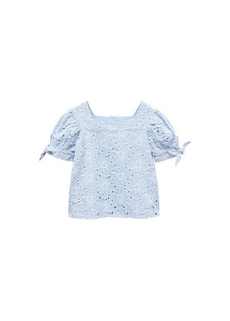 Mango - Blue Floral Embroidered Blouse, Kids Girls