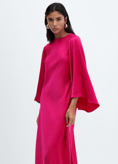 Mango - Pink Flared-Sleeve Satin Dress