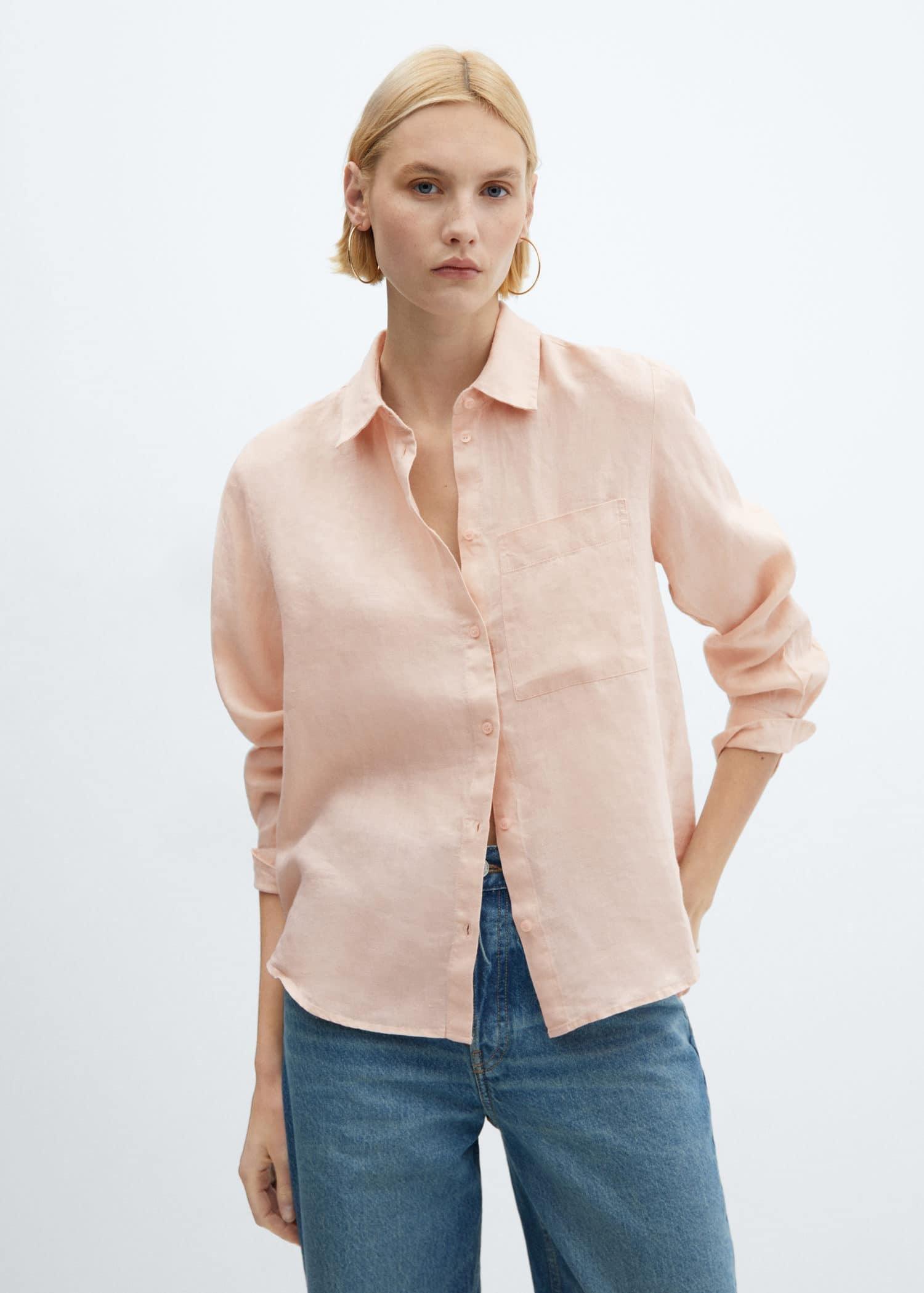 Mango - Pink Lt-Pastel Linen Shirt