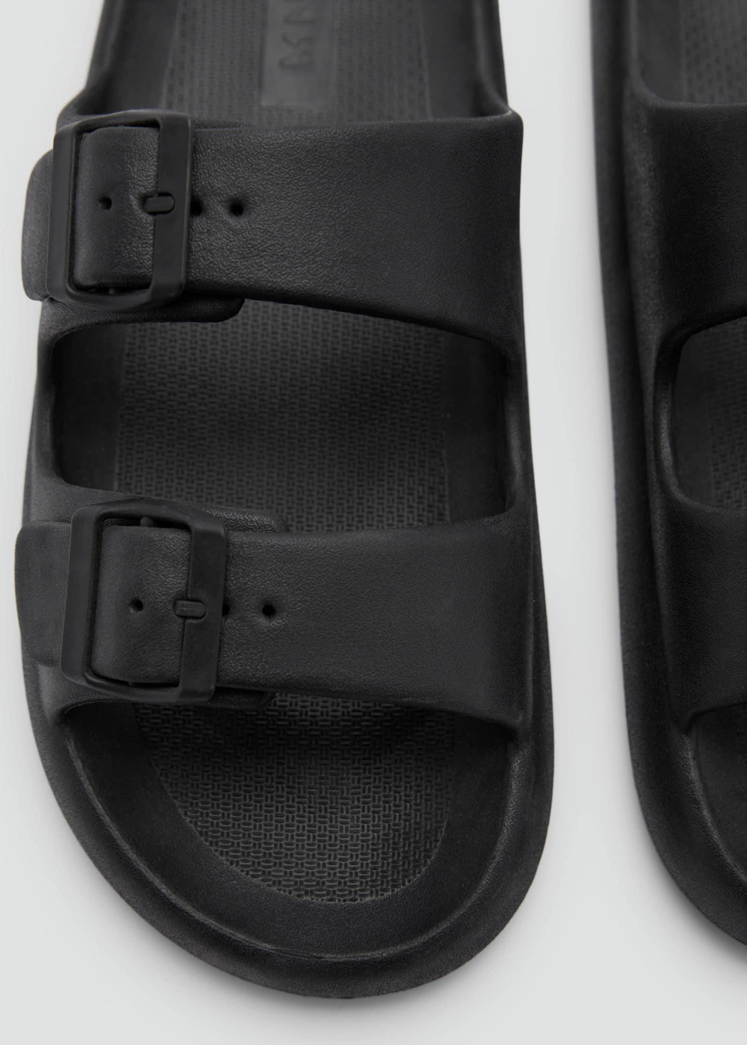 Black Double-Buckle Rubber Sandals, , large image number 2