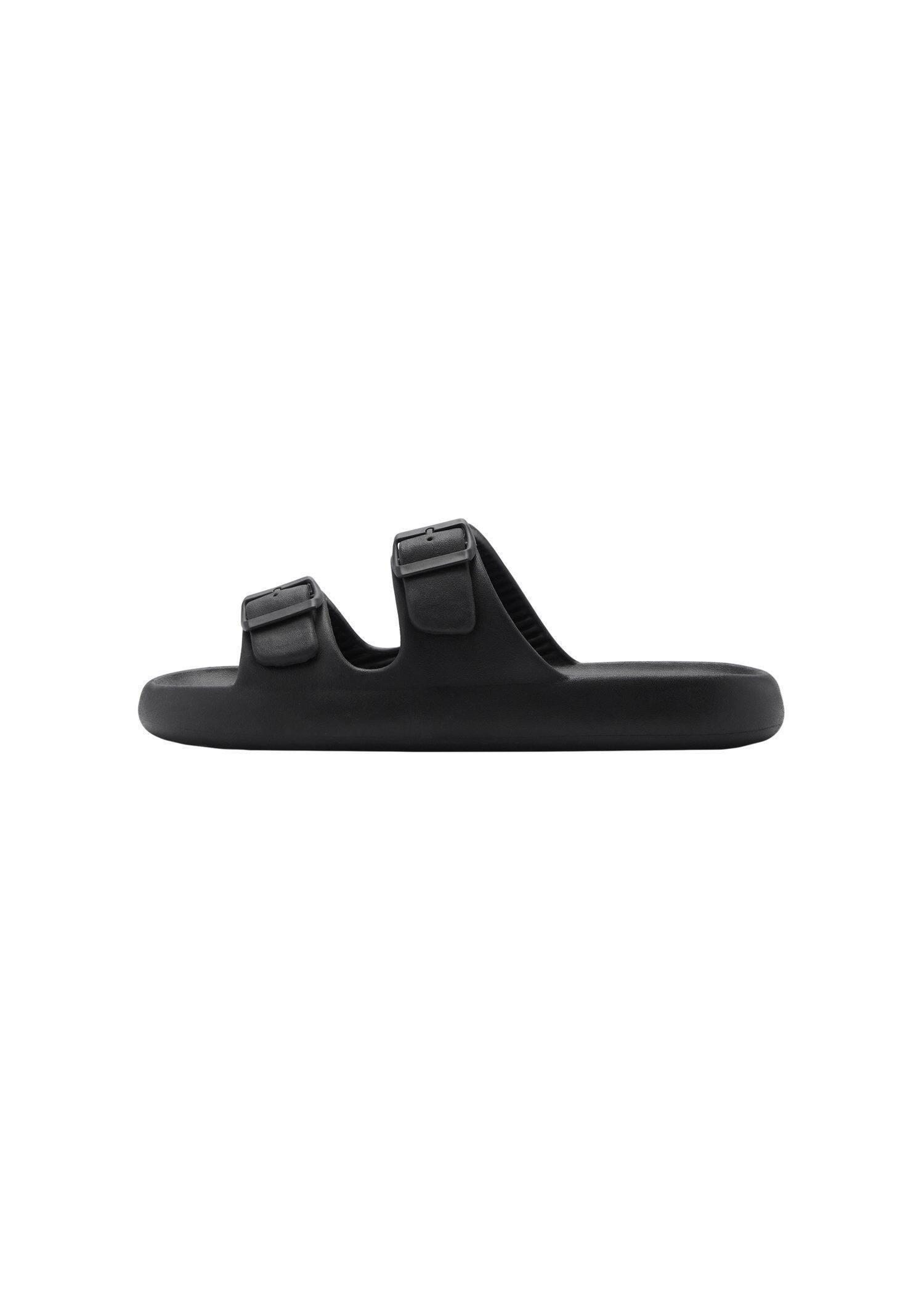 Black Double-Buckle Rubber Sandals, , large image number 3