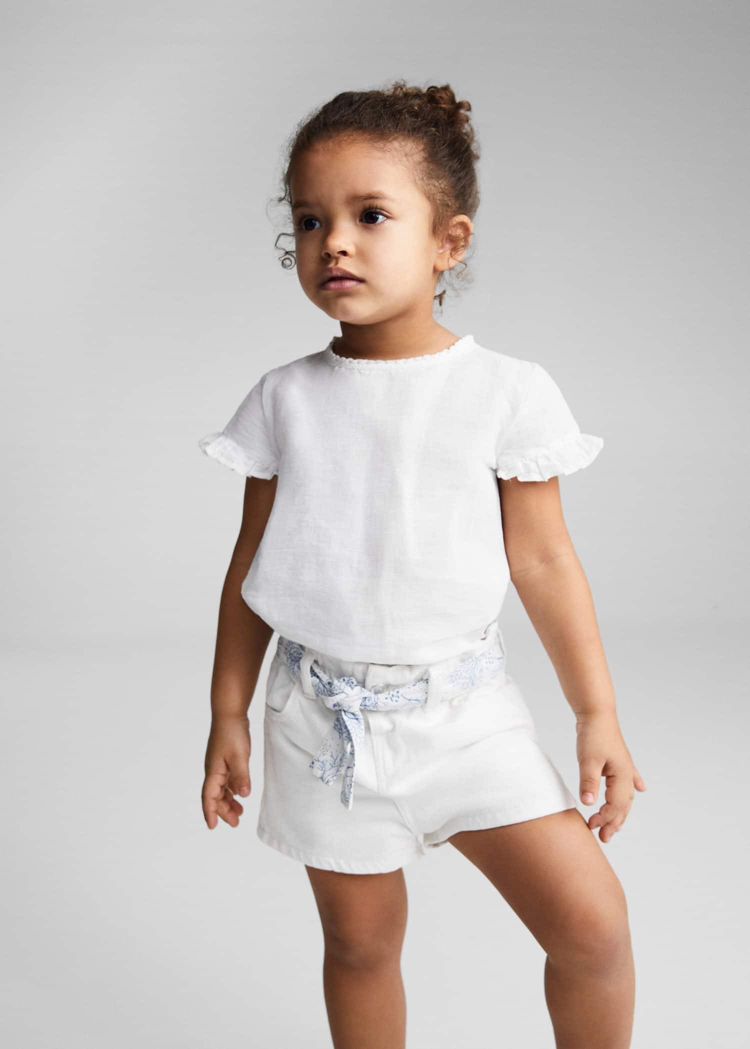 White Paperbag Denim Shorts, Kids Girls, , large image number 0
