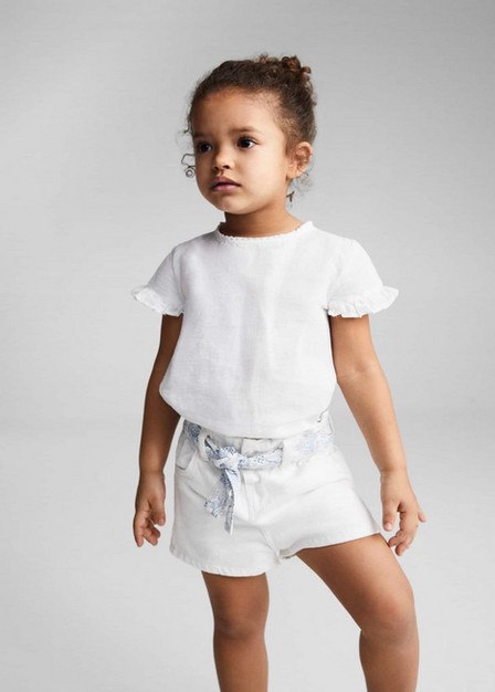 Mango - White Paperbag Denim Shorts, Kids Girls