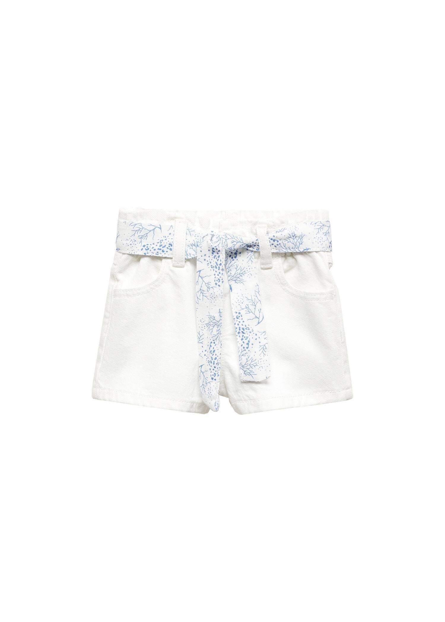 Mango - White Paperbag Denim Shorts, Kids Girls